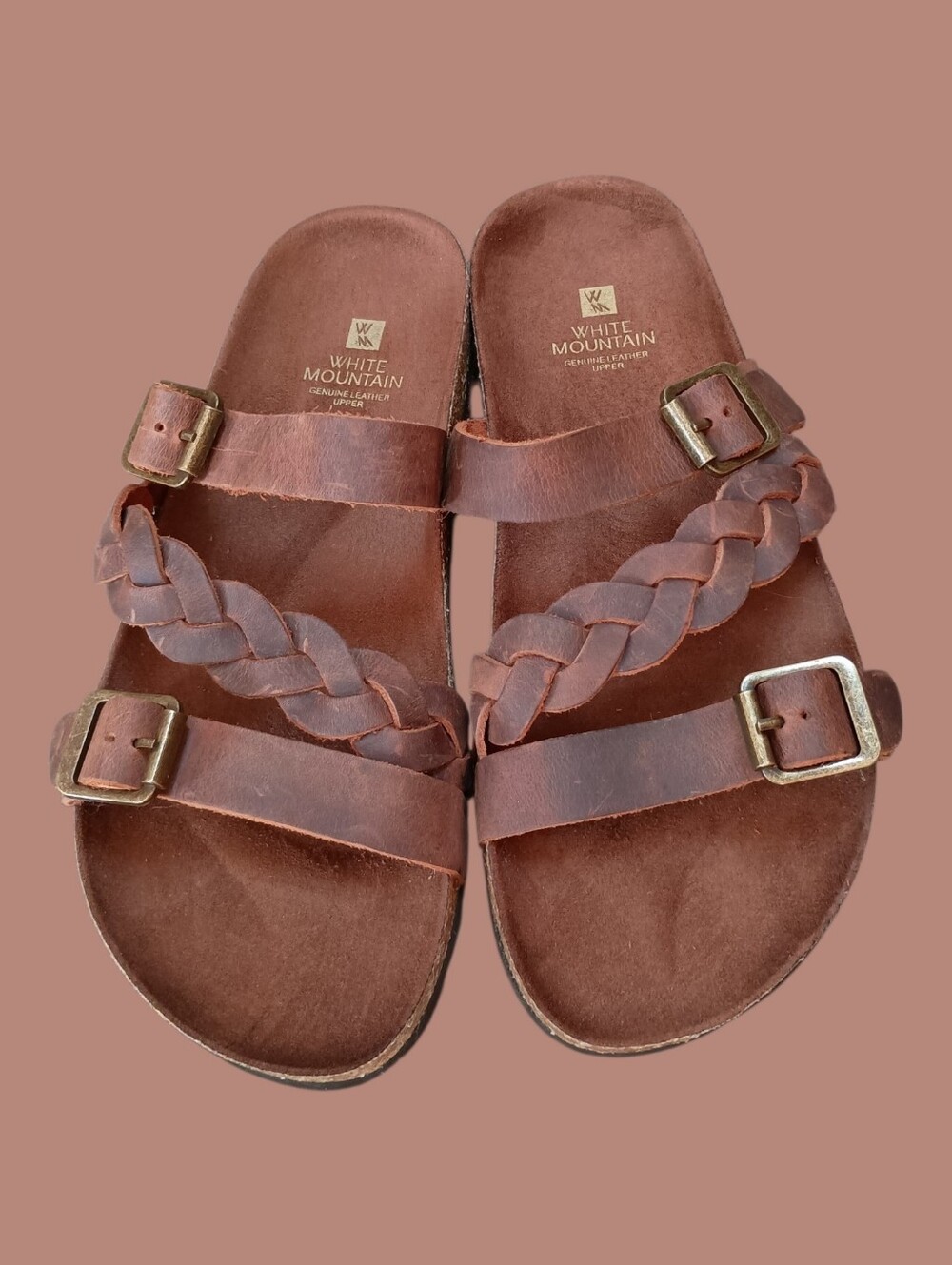 White Mountain Deep Brown Braided Leather Sandals Size 7.5-8 EUC - Picture 3 of 9